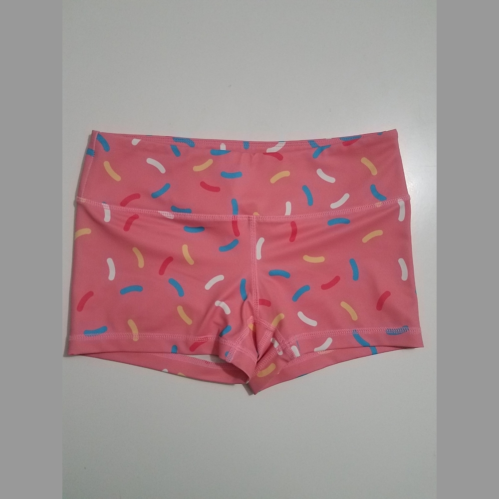 Feed Me Fight Me Pink Confetti Workout Gym Shorts Size XS